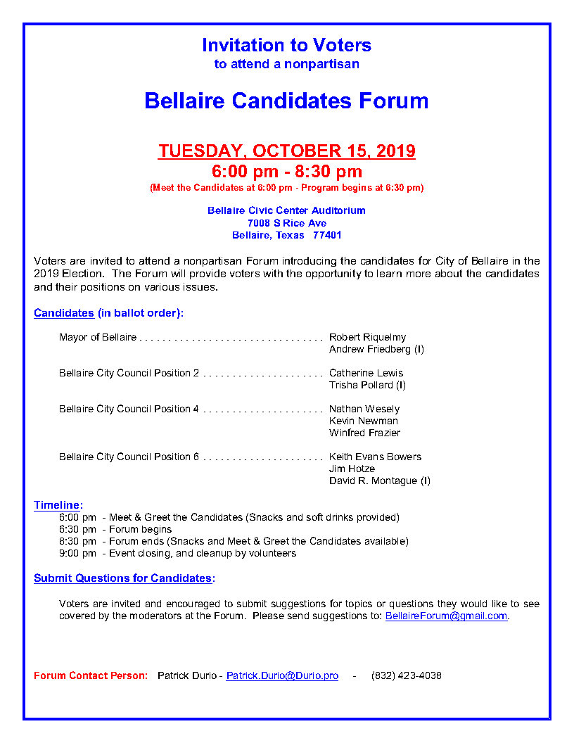 Bellaire Candidates Forum