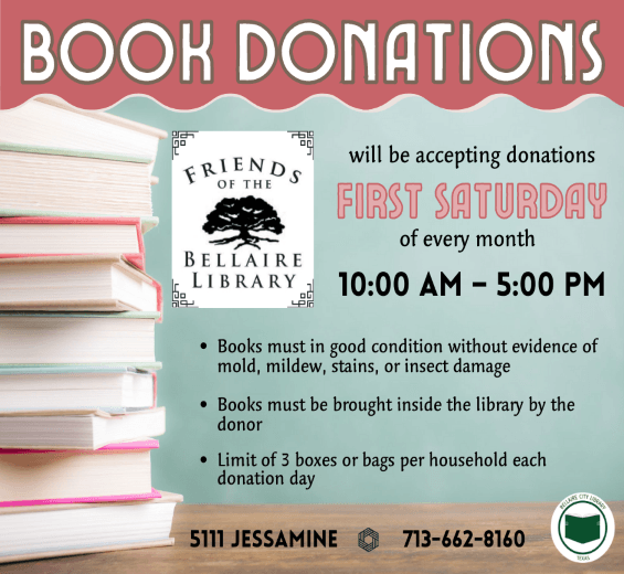 Bellaire Library accepts book donations the first Saturday of every
