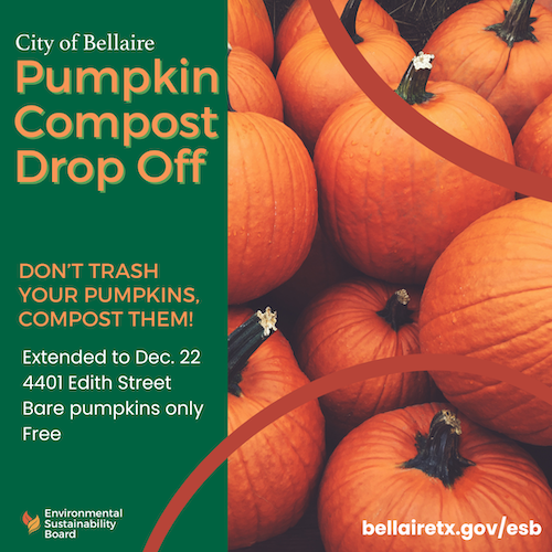 Pumpkin composting drop-off has been extended to December 22!