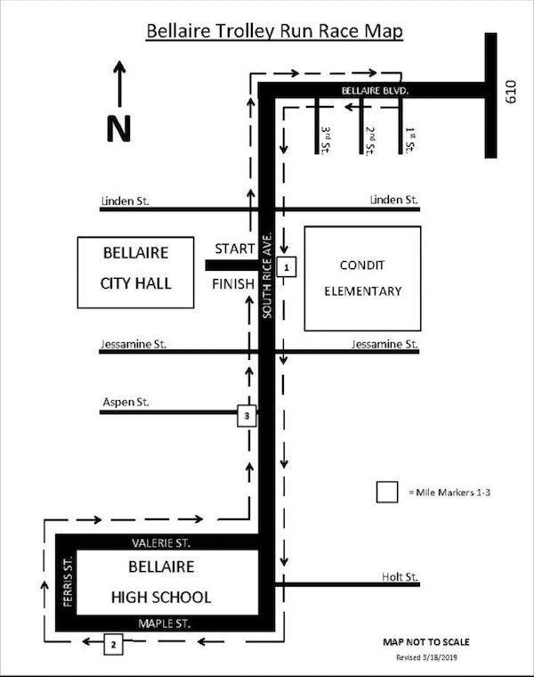 Bellaire Trolley Run Route. Expect traffic delays.